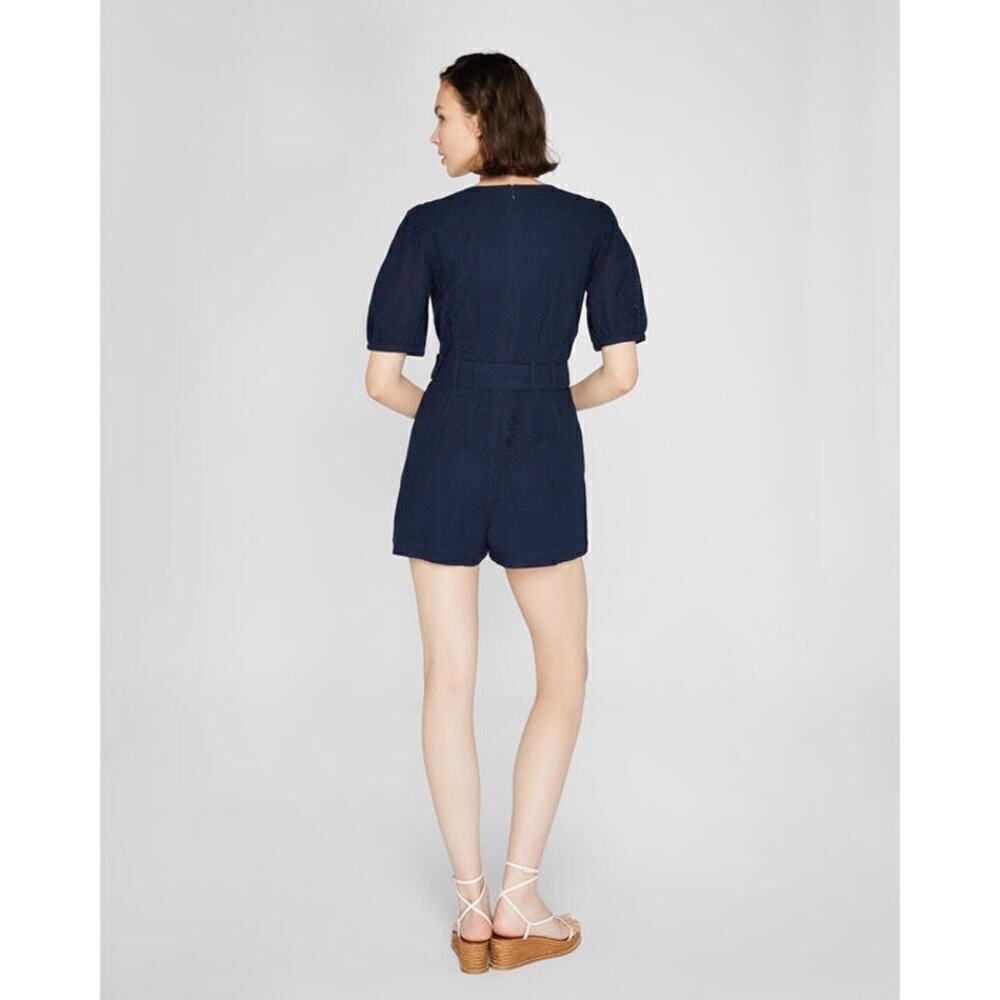 CLUB MONACO NWT Belted Puff Sleeve Eyelet Romper navy blue size 12 MSRP $ 199
